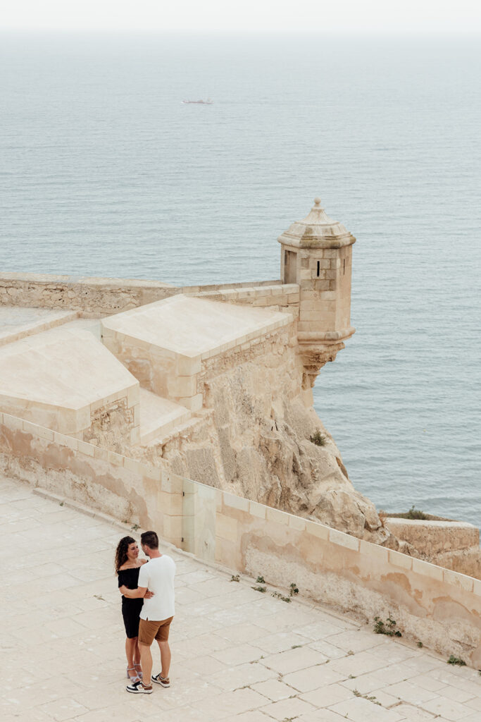Golden hour proposal photoshoot overlooking Mediterranean Sea
